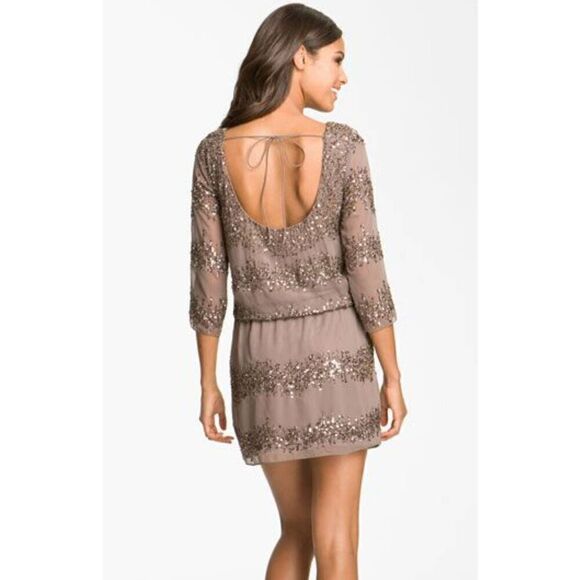 Adrianna Papell Evening Size 4 Embellished Back Scoop Blousom Dress Q7 - Picture 2 of 9